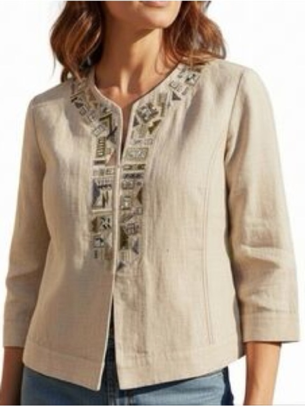Embroidered 100% Linen Lightweight Jacket for Women (3)